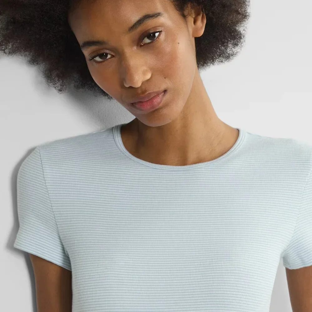 Aritzia HomeStretch™ Rib Crew T-Shirt in Dew Blue/White NWT - Picture 4 of 6